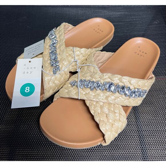 NWT Ladies A New Day Almond Phylis Raffia Slide Sandals - Size 8 - Picture 1 of 3